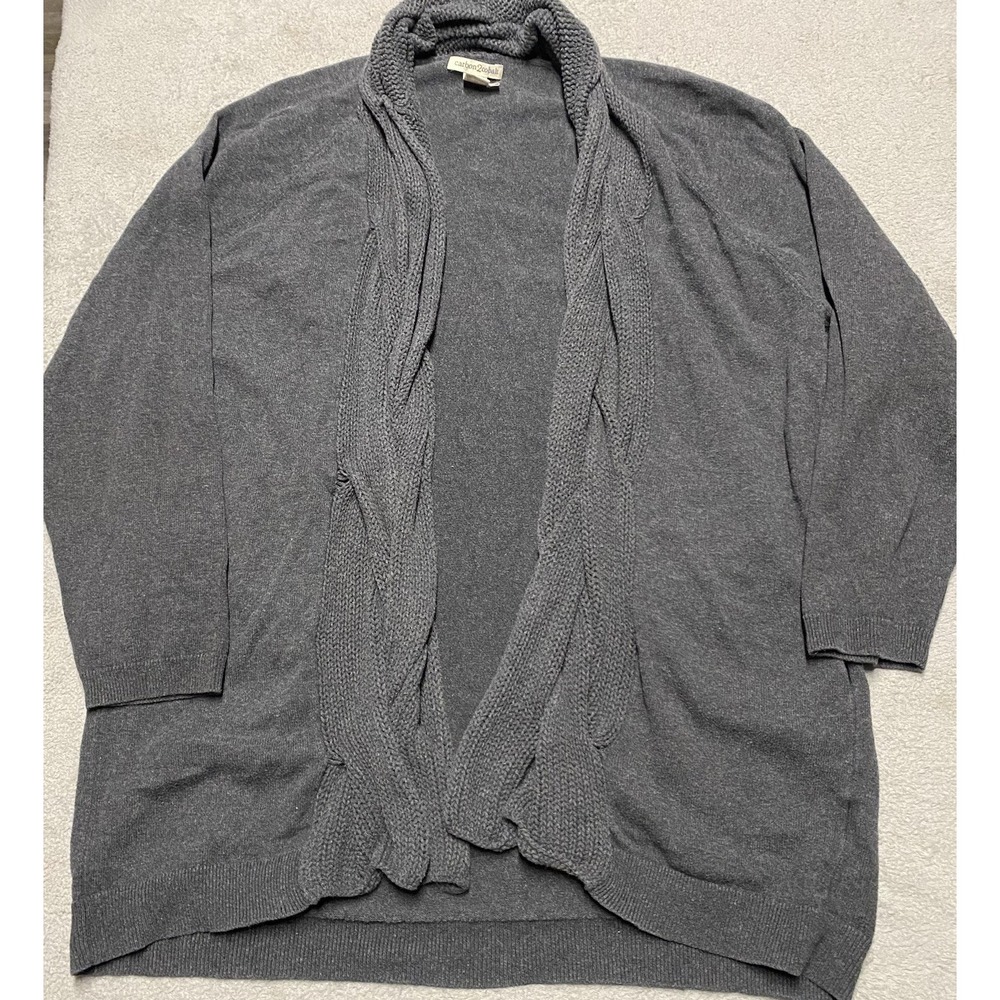 Carbon 2 Cobalt Cardigan Sweater‎ Mens Medium Gray Open Front Cotton Cashmere